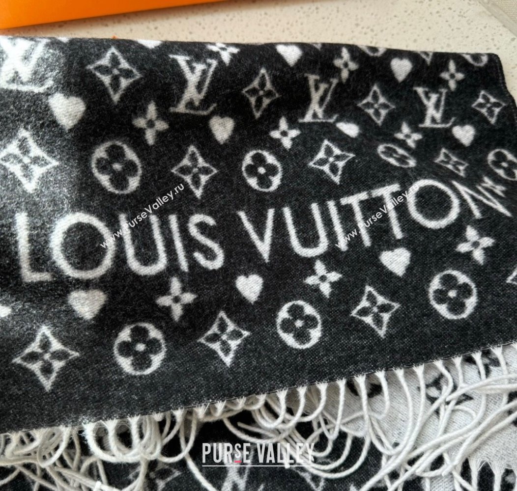 Louis Vuitton Heart Cashmere Long Scarf 45x190cm Black 2024 1128 (A-241128055)