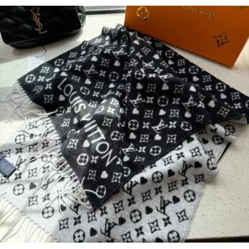 Louis Vuitton Heart Cashmere Long Scarf 45x190cm Black 2024 1128 (A-241128055)