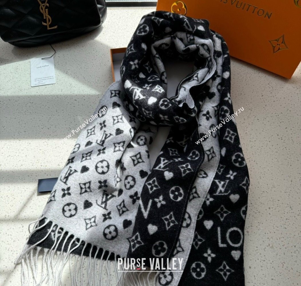 Louis Vuitton Heart Cashmere Long Scarf 45x190cm Black 2024 1128 (A-241128055)