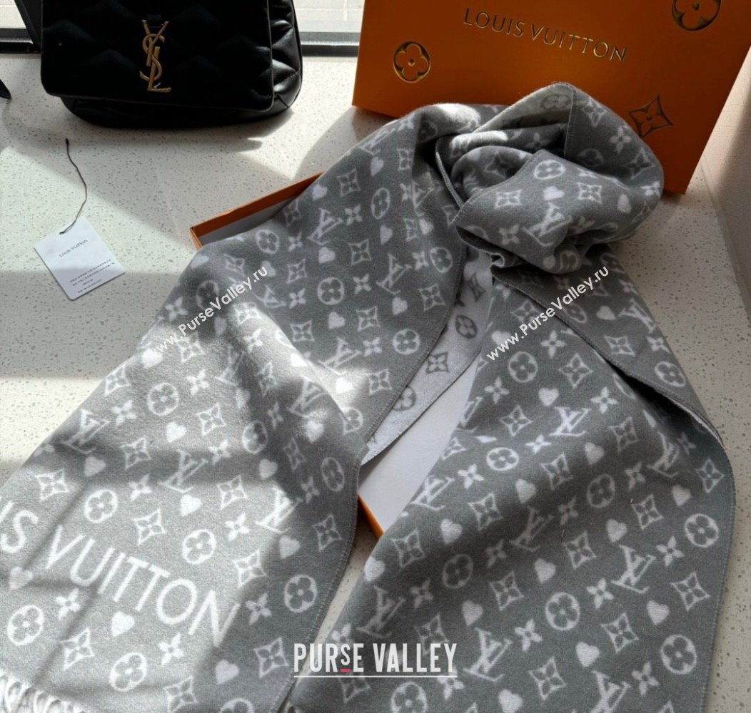 Louis Vuitton Heart Cashmere Long Scarf 45x190cm Grey 2024 1128 (A-241128056)