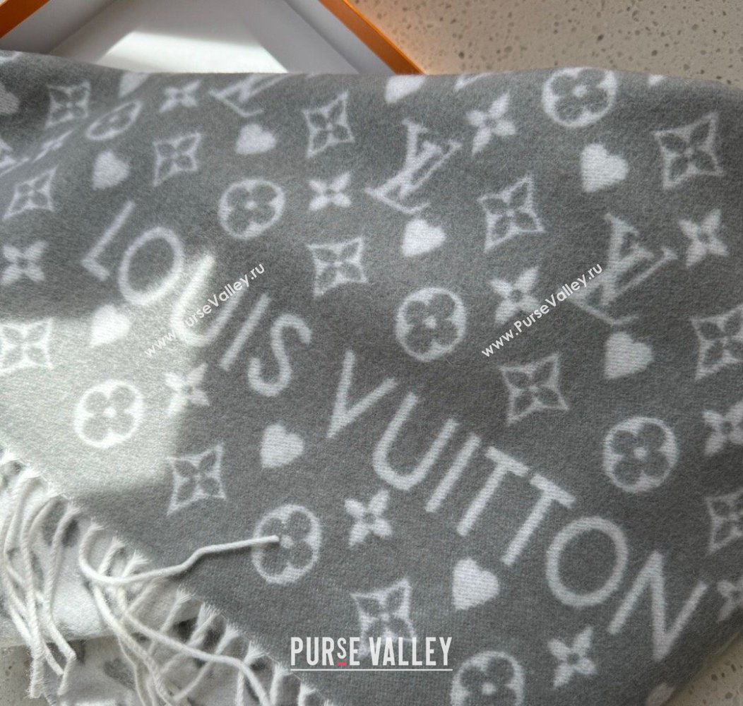 Louis Vuitton Heart Cashmere Long Scarf 45x190cm Grey 2024 1128 (A-241128056)