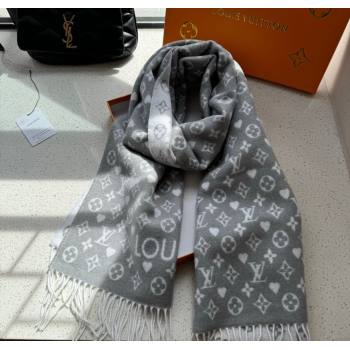 Louis Vuitton Heart Cashmere Long Scarf 45x190cm Grey 2024 1128 (A-241128056)