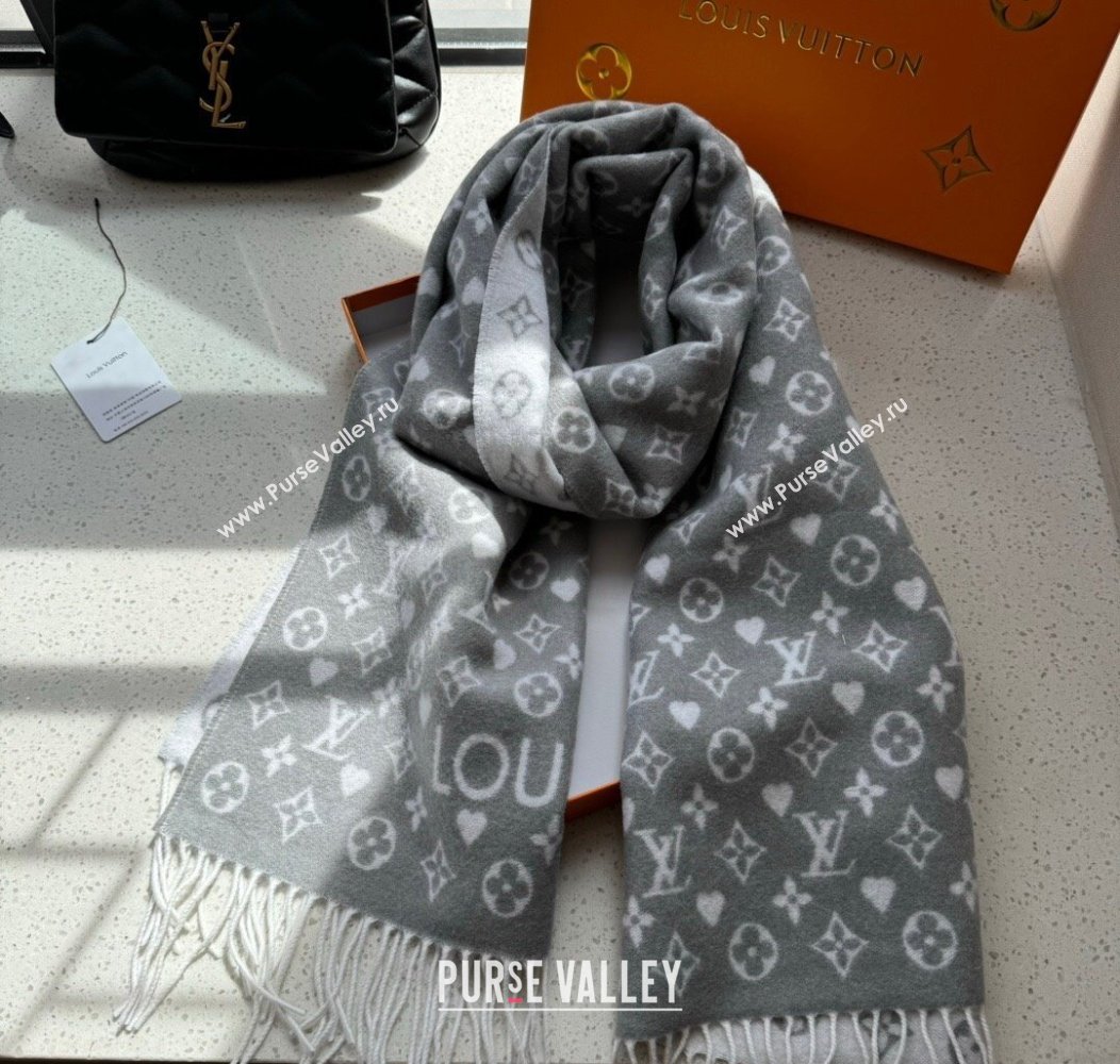 Louis Vuitton Heart Cashmere Long Scarf 45x190cm Grey 2024 1128 (A-241128056)