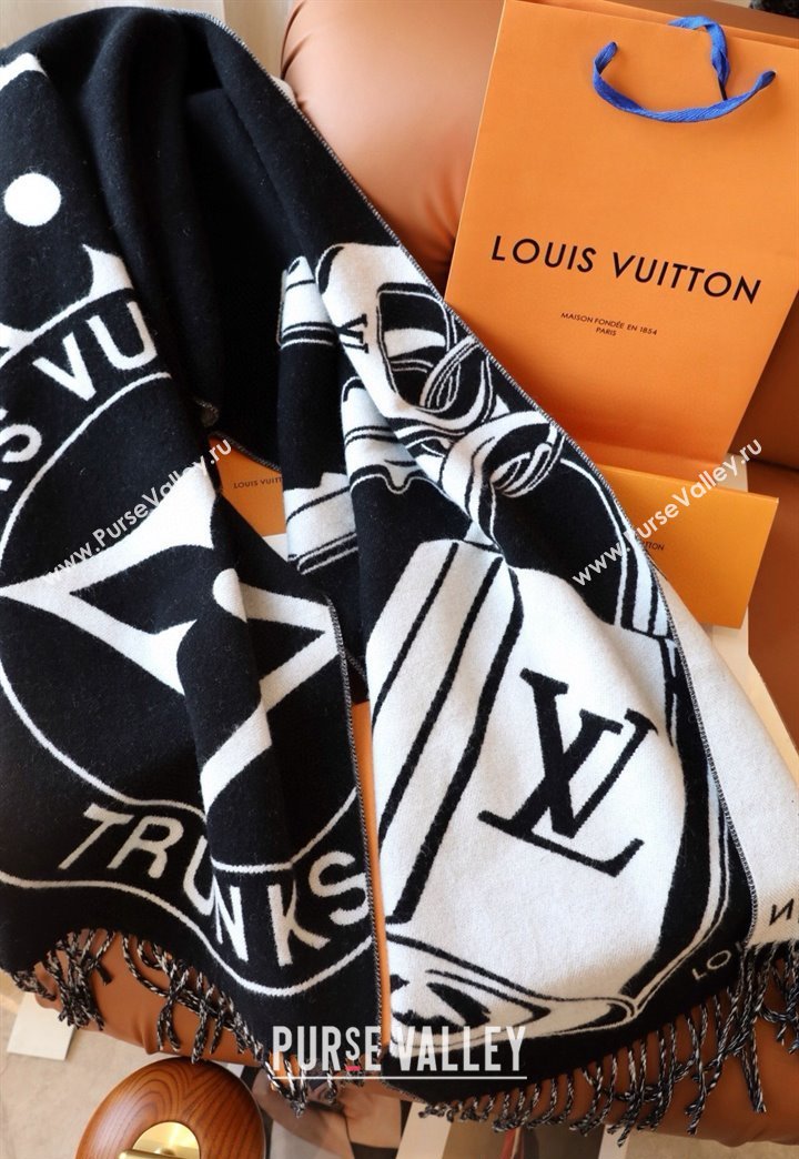 Louis Vuitton Lock and Keys Wool Cashmere Long Scarf 45x215cm Black/White 2024 1128 (A-241128057)