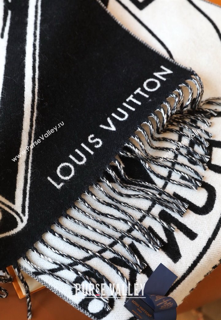 Louis Vuitton Lock and Keys Wool Cashmere Long Scarf 45x215cm Black/White 2024 1128 (A-241128057)