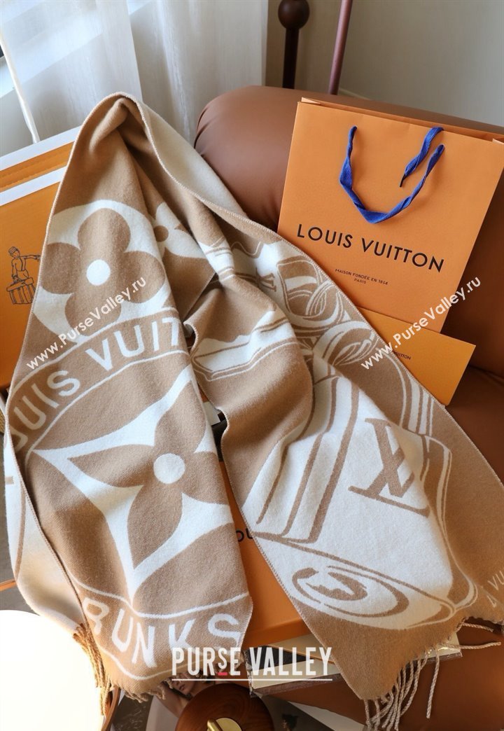 Louis Vuitton Lock and Keys Wool Cashmere Long Scarf 45x215cm Beige 2024 1128 (A-241128058)