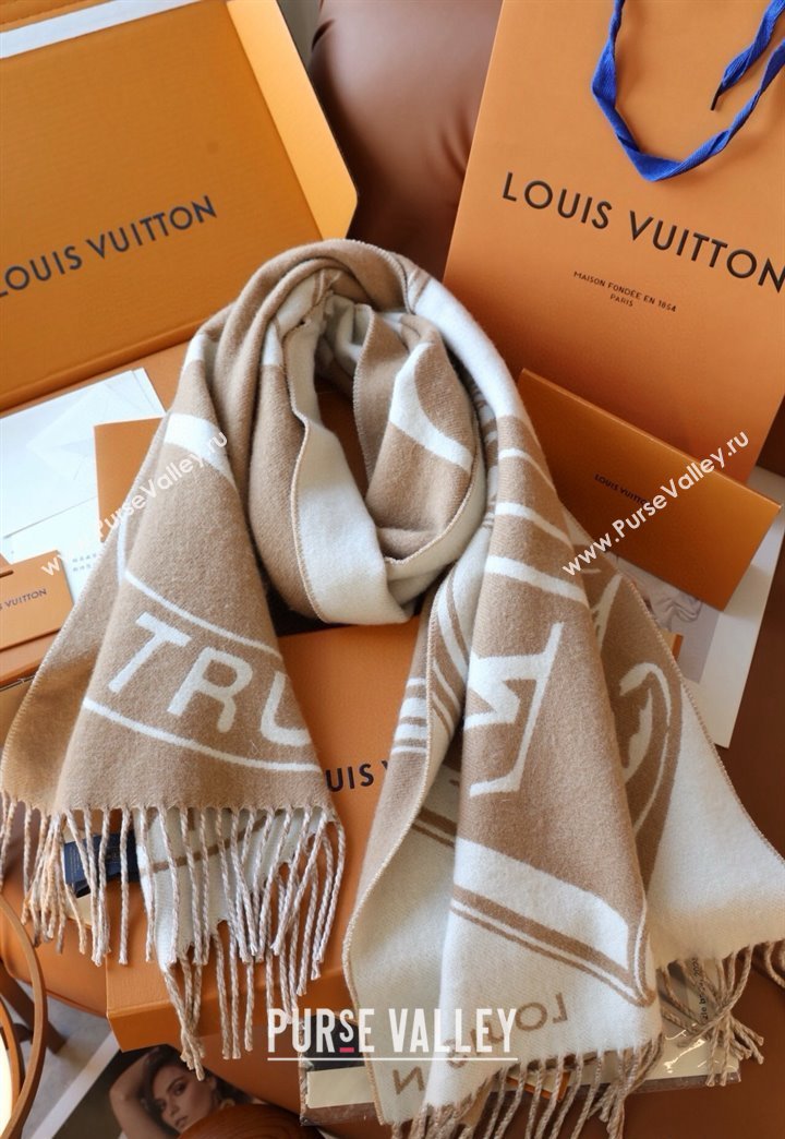 Louis Vuitton Lock and Keys Wool Cashmere Long Scarf 45x215cm Beige 2024 1128 (A-241128058)