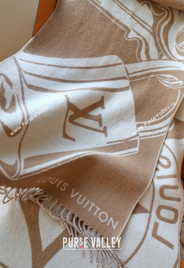 Louis Vuitton Lock and Keys Wool Cashmere Long Scarf 45x215cm Beige 2024 1128 (A-241128058)