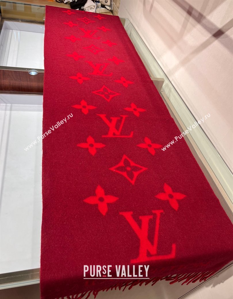 Louis Vuitton Reykjavik Cashmere Long Scarf 45x180cm Dark Red 2024 1128 (A-241128059)