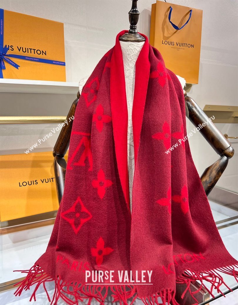 Louis Vuitton Reykjavik Cashmere Long Scarf 45x180cm Dark Red 2024 1128 (A-241128059)