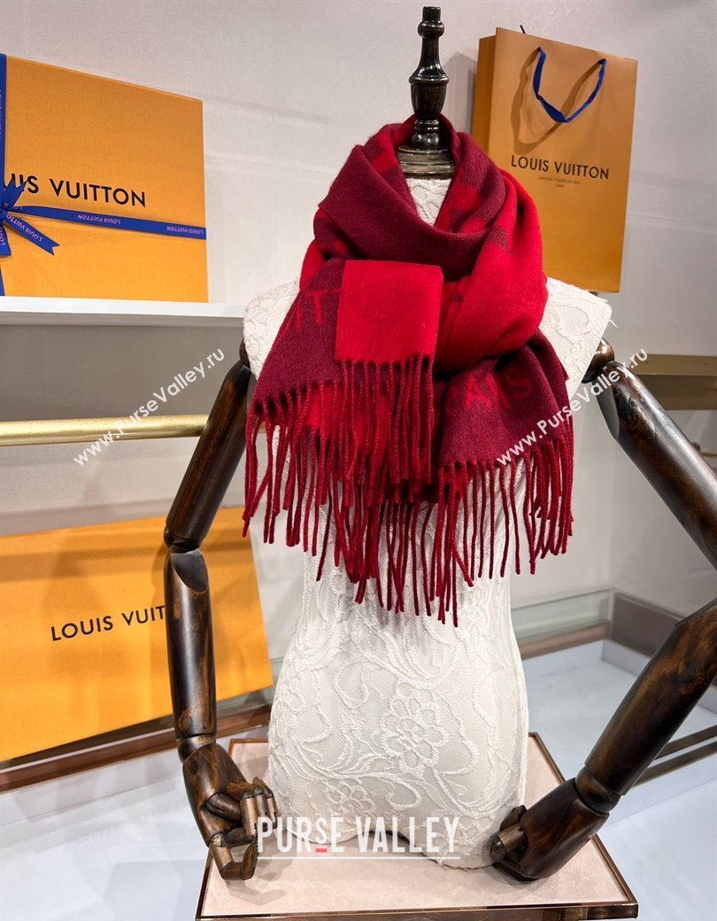 Louis Vuitton Reykjavik Cashmere Long Scarf 45x180cm Dark Red 2024 1128 (A-241128059)