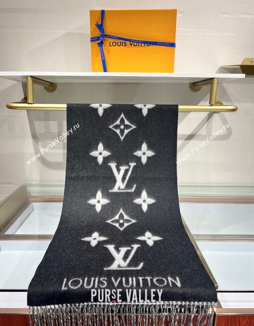 Louis Vuitton Reykjavik Cashmere Long Scarf 45x180cm Black 2024 1128 (A-241128063)