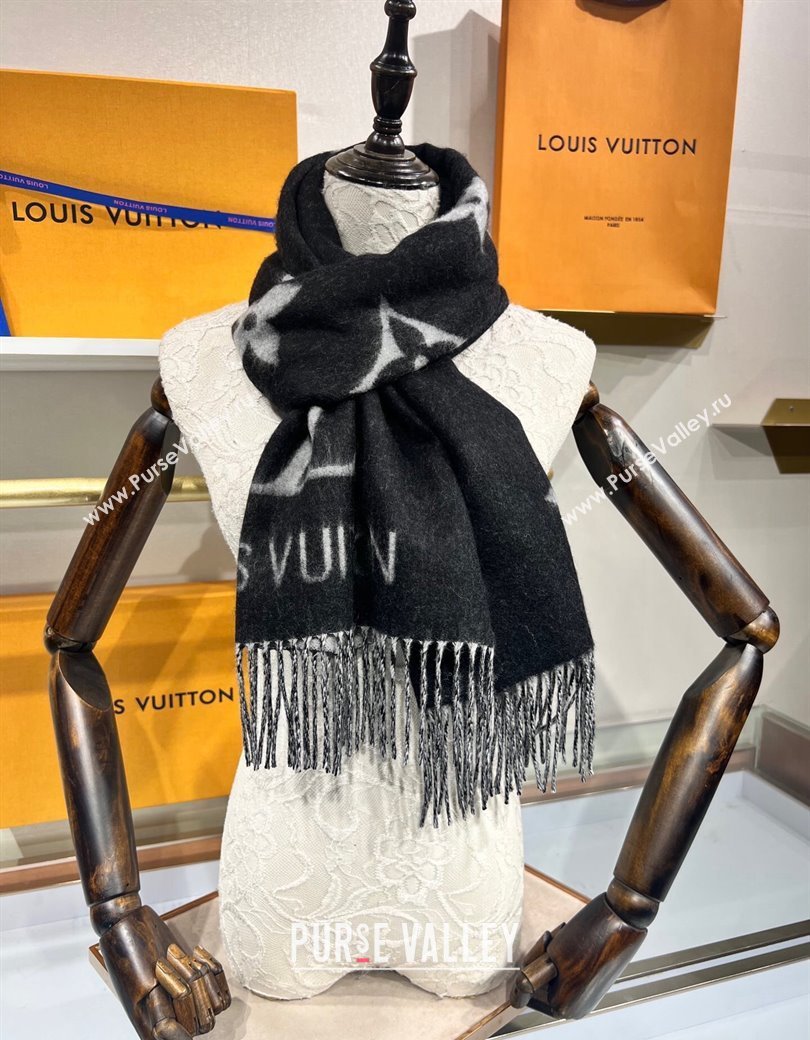 Louis Vuitton Reykjavik Cashmere Long Scarf 45x180cm Black 2024 1128 (A-241128063)