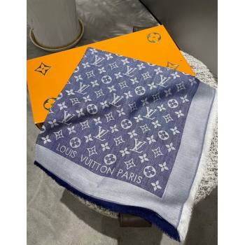 Louis Vuitton Classic Monogram Shawl Scarf 140cm Denim Blue 2024 1128 (A-241128064)