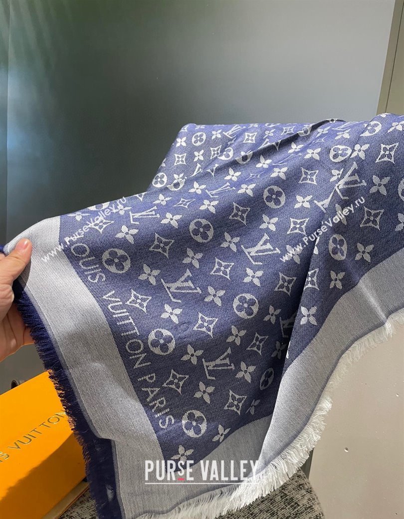 Louis Vuitton Classic Monogram Shawl Scarf 140cm Denim Blue 2024 1128 (A-241128064)