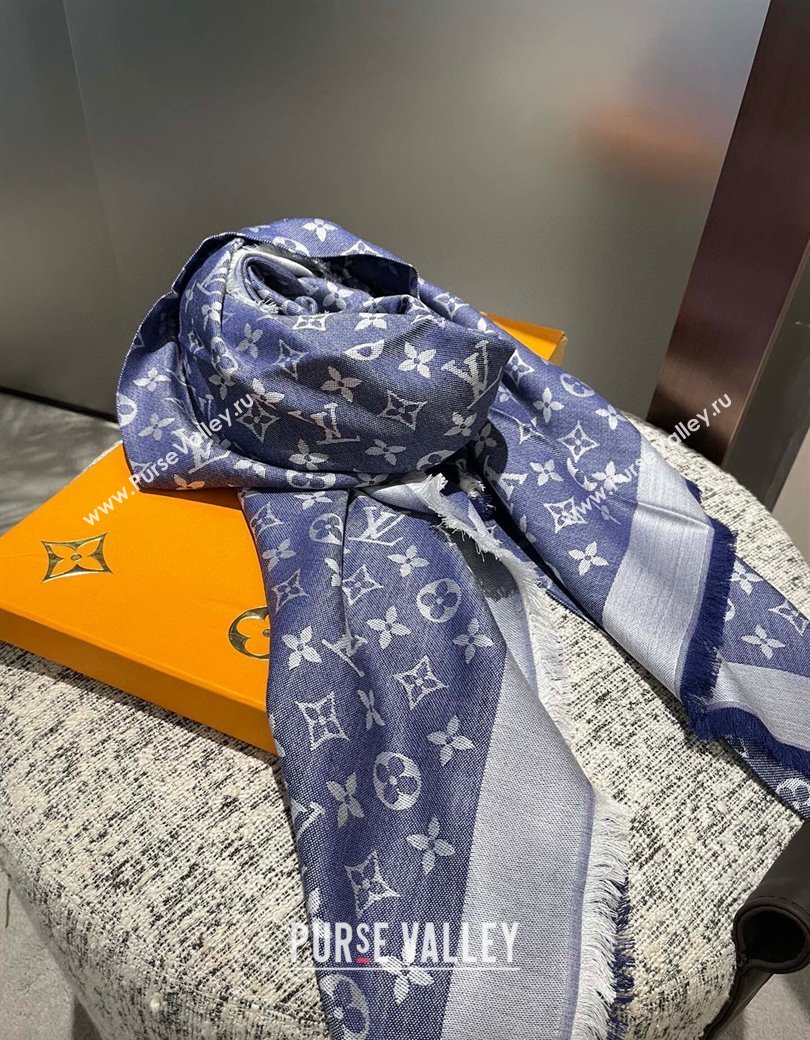 Louis Vuitton Classic Monogram Shawl Scarf 140cm Denim Blue 2024 1128 (A-241128064)