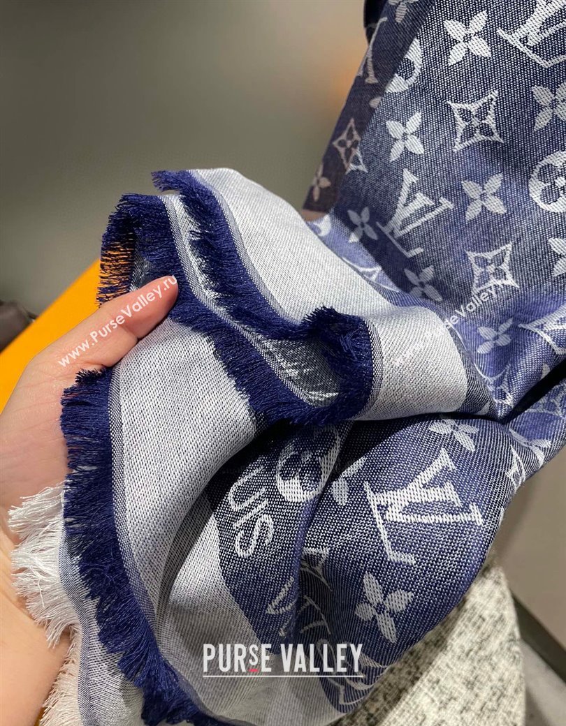 Louis Vuitton Classic Monogram Shawl Scarf 140cm Denim Blue 2024 1128 (A-241128064)