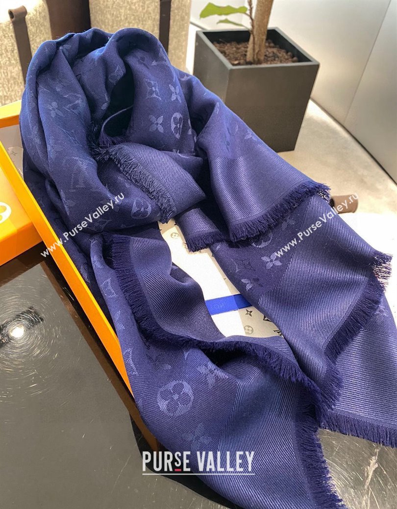 Louis Vuitton Classic Monogram Shawl Scarf 140cm Dark Blue 2024 1128 (A-241128065)