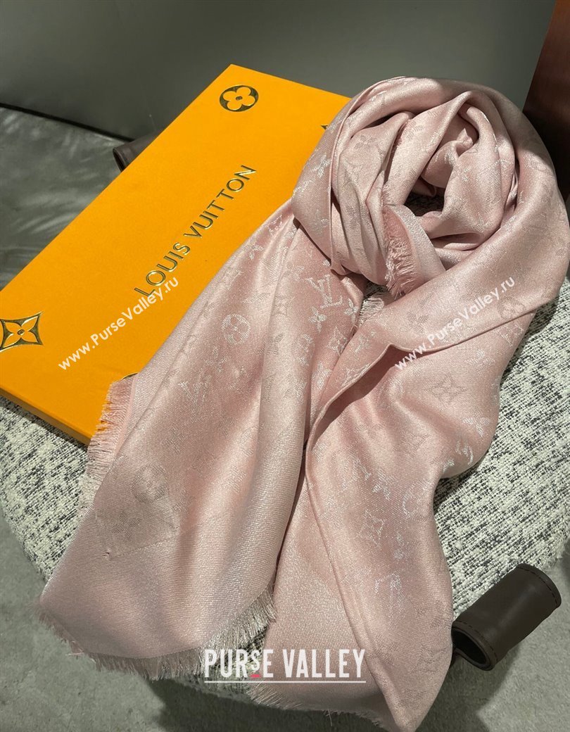 Louis Vuitton Classic Monogram Shawl Scarf 140cm Pink/Silver 2024 1128 (A-241128066)