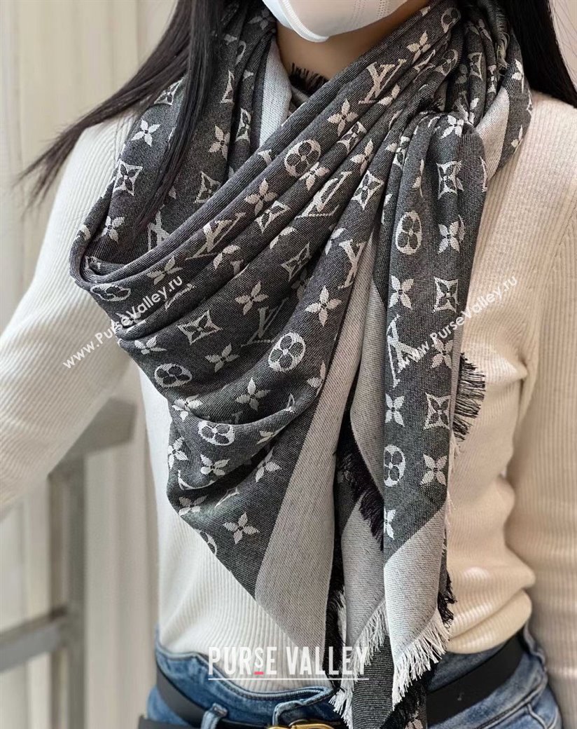 Louis Vuitton Classic Monogram Shawl Scarf 140cm Black/Grey 2024 1128 (A-241128067)