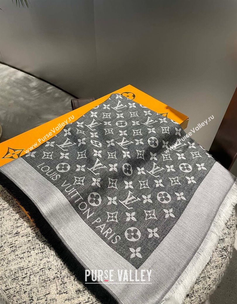 Louis Vuitton Classic Monogram Shawl Scarf 140cm Black/Grey 2024 1128 (A-241128067)