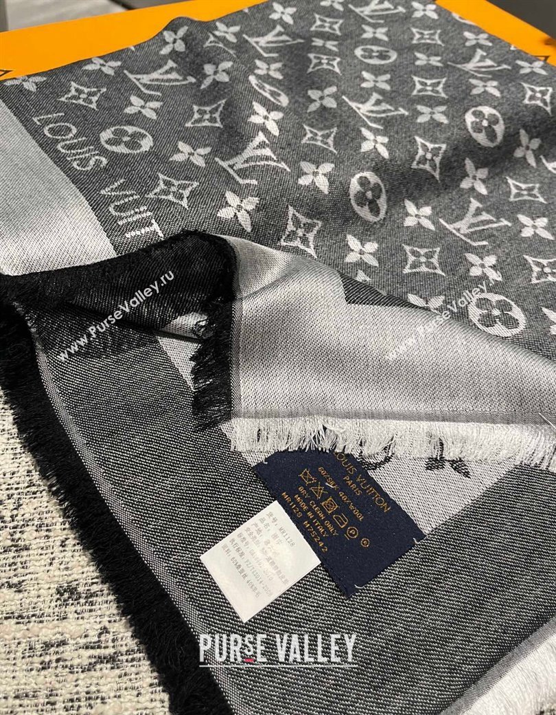 Louis Vuitton Classic Monogram Shawl Scarf 140cm Black/Grey 2024 1128 (A-241128067)