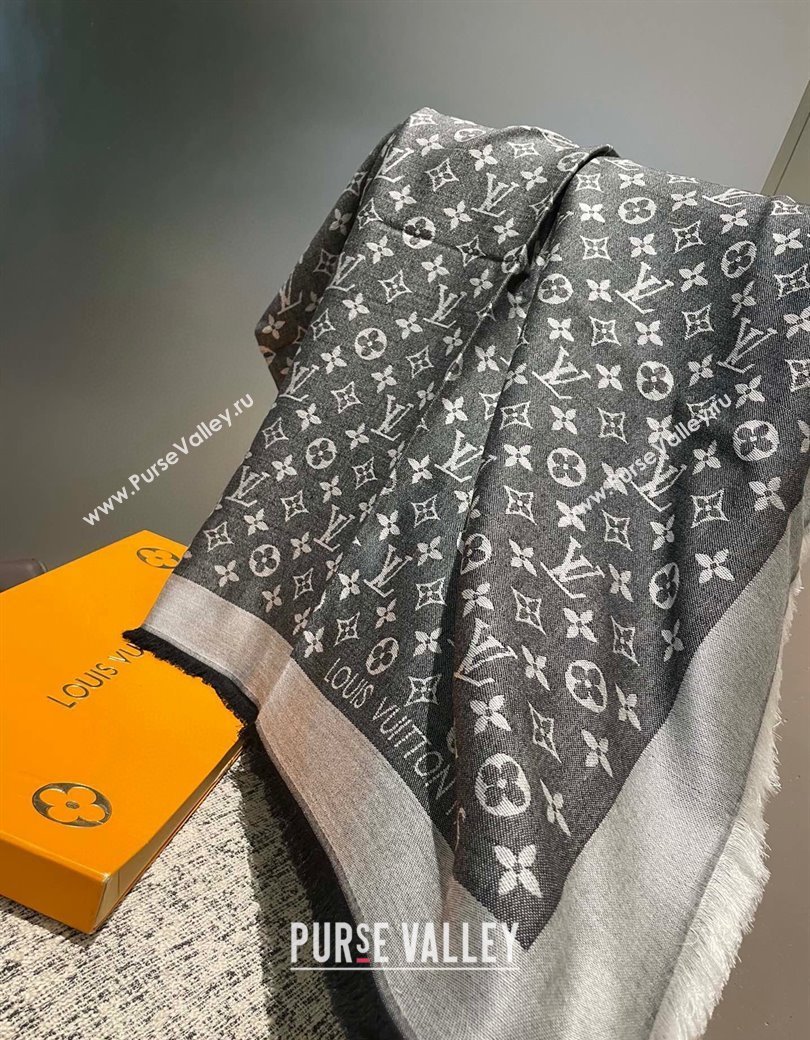 Louis Vuitton Classic Monogram Shawl Scarf 140cm Black/Grey 2024 1128 (A-241128067)