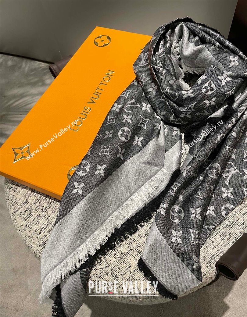 Louis Vuitton Classic Monogram Shawl Scarf 140cm Black/Grey 2024 1128 (A-241128067)