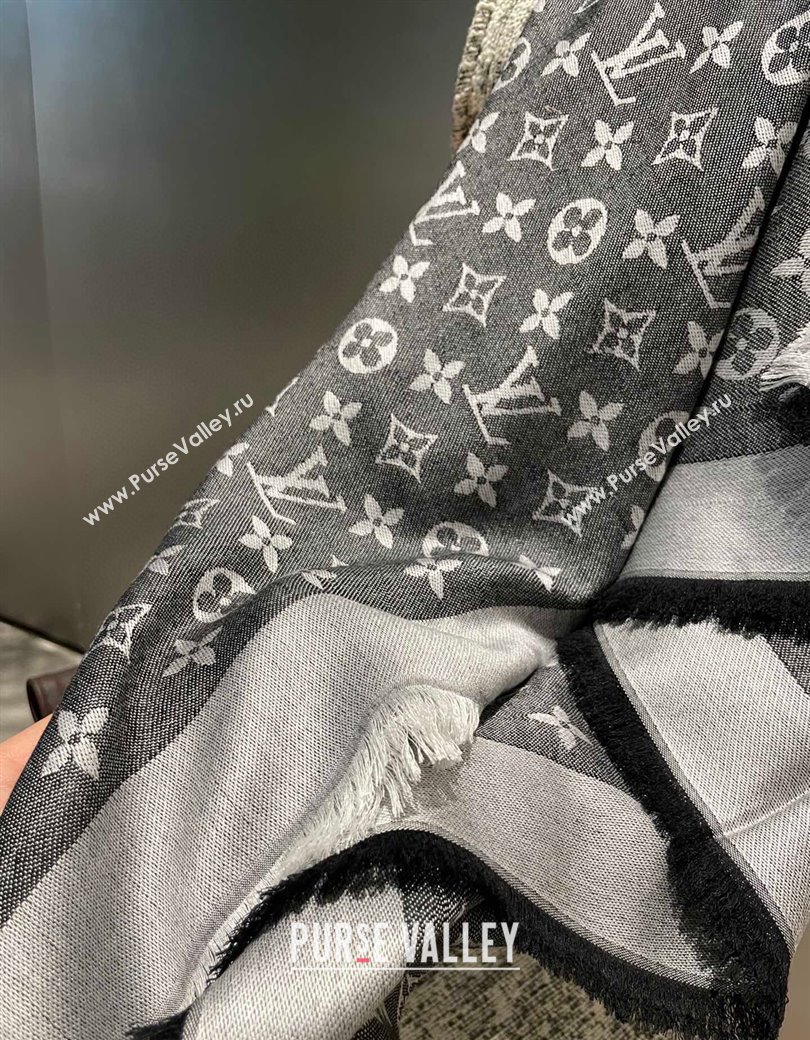 Louis Vuitton Classic Monogram Shawl Scarf 140cm Black/Grey 2024 1128 (A-241128067)