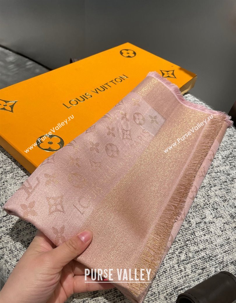 Louis Vuitton Classic Monogram Shawl Scarf 140cm Pink/Gold 2024 1128 (A-241128068)