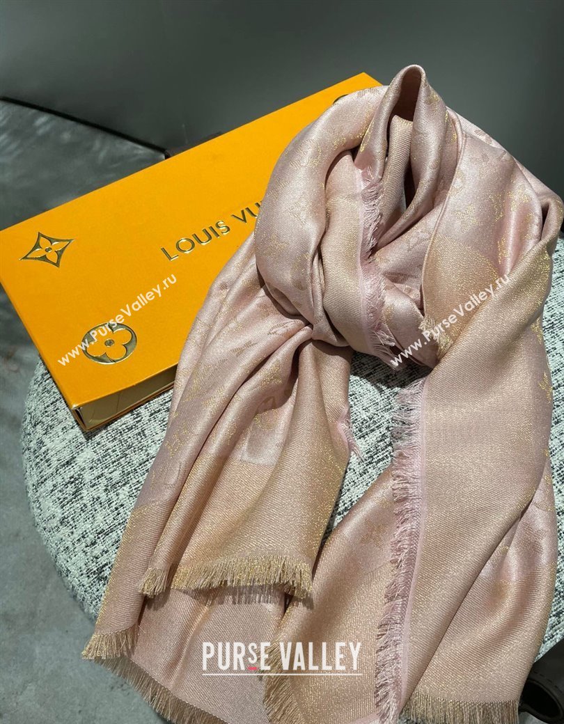 Louis Vuitton Classic Monogram Shawl Scarf 140cm Pink/Gold 2024 1128 (A-241128068)