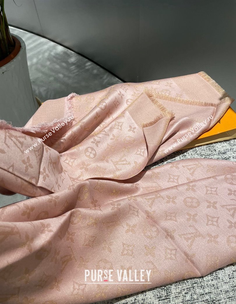 Louis Vuitton Classic Monogram Shawl Scarf 140cm Pink/Gold 2024 1128 (A-241128068)