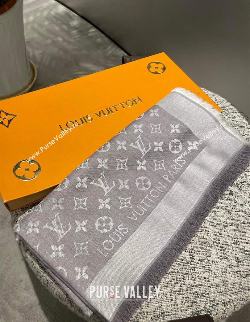 Louis Vuitton Classic Monogram Shawl Scarf 140cm Light Grey 2024 1128 (A-241128069)