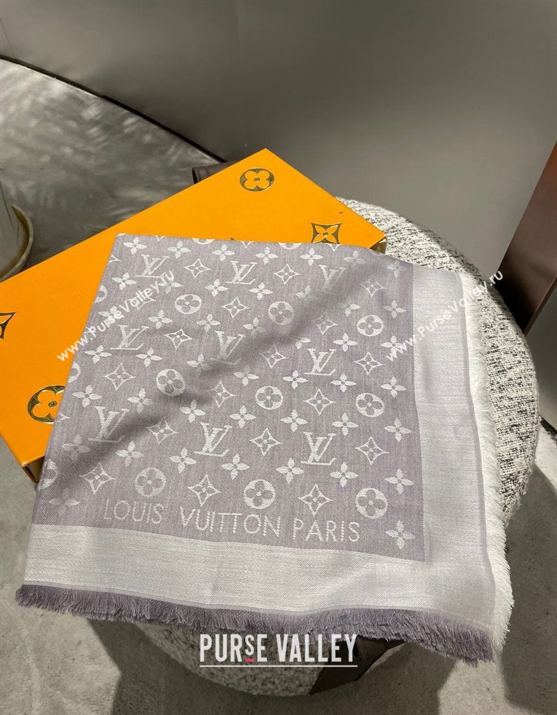 Louis Vuitton Classic Monogram Shawl Scarf 140cm Light Grey 2024 1128 (A-241128069)