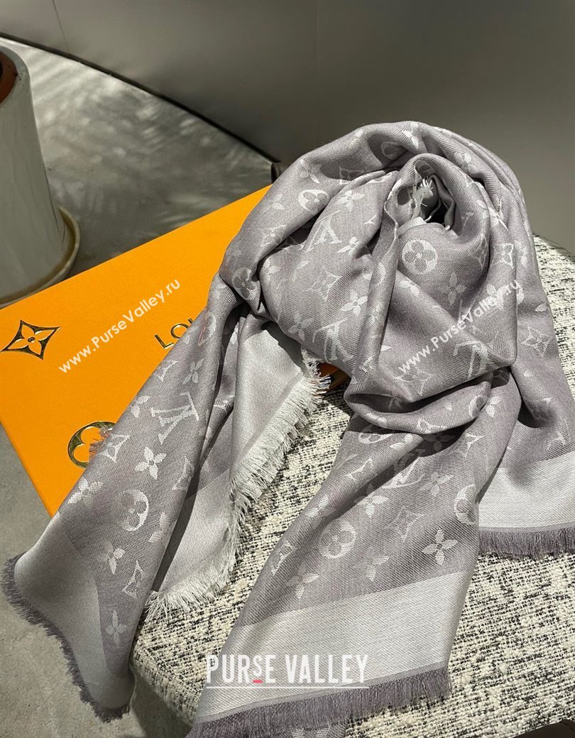 Louis Vuitton Classic Monogram Shawl Scarf 140cm Light Grey 2024 1128 (A-241128069)