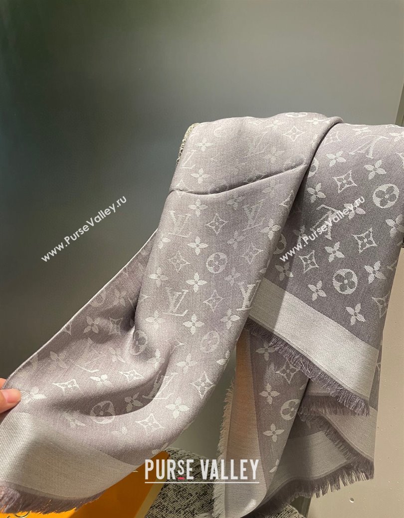 Louis Vuitton Classic Monogram Shawl Scarf 140cm Light Grey 2024 1128 (A-241128069)