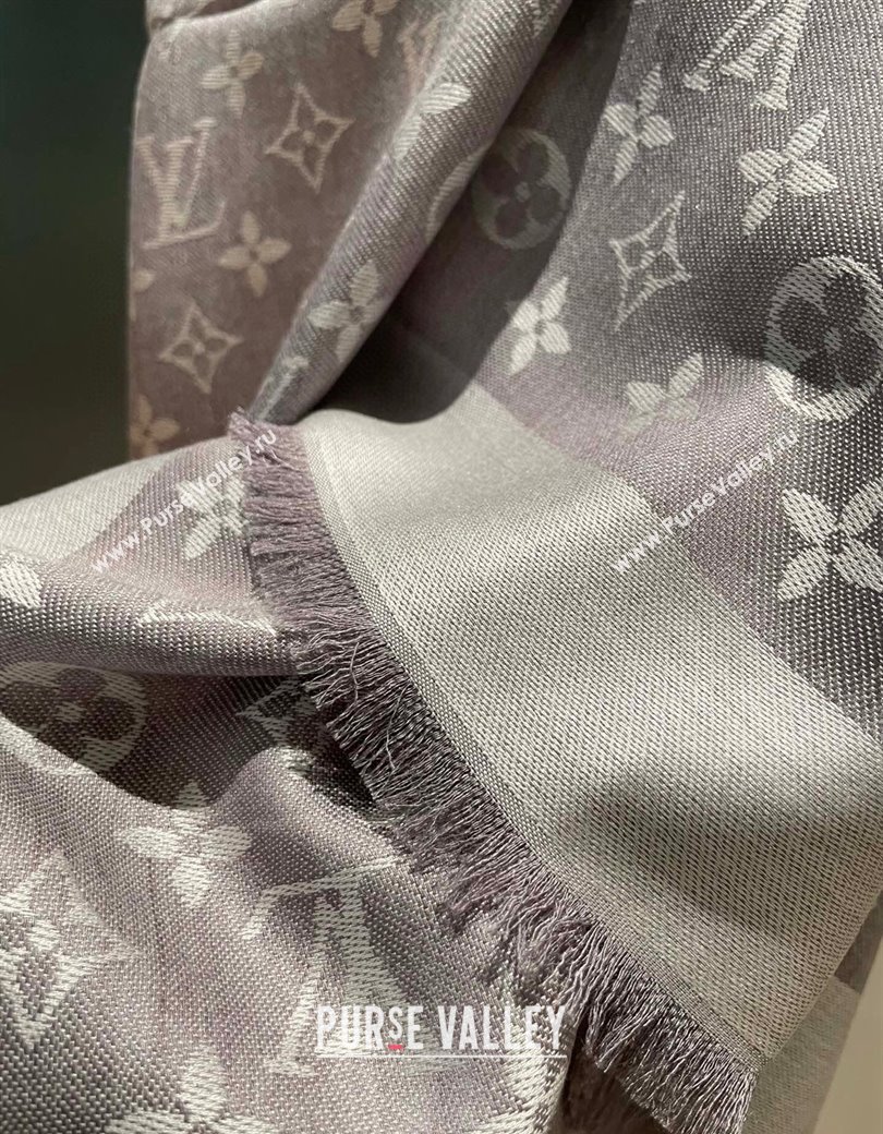 Louis Vuitton Classic Monogram Shawl Scarf 140cm Light Grey 2024 1128 (A-241128069)