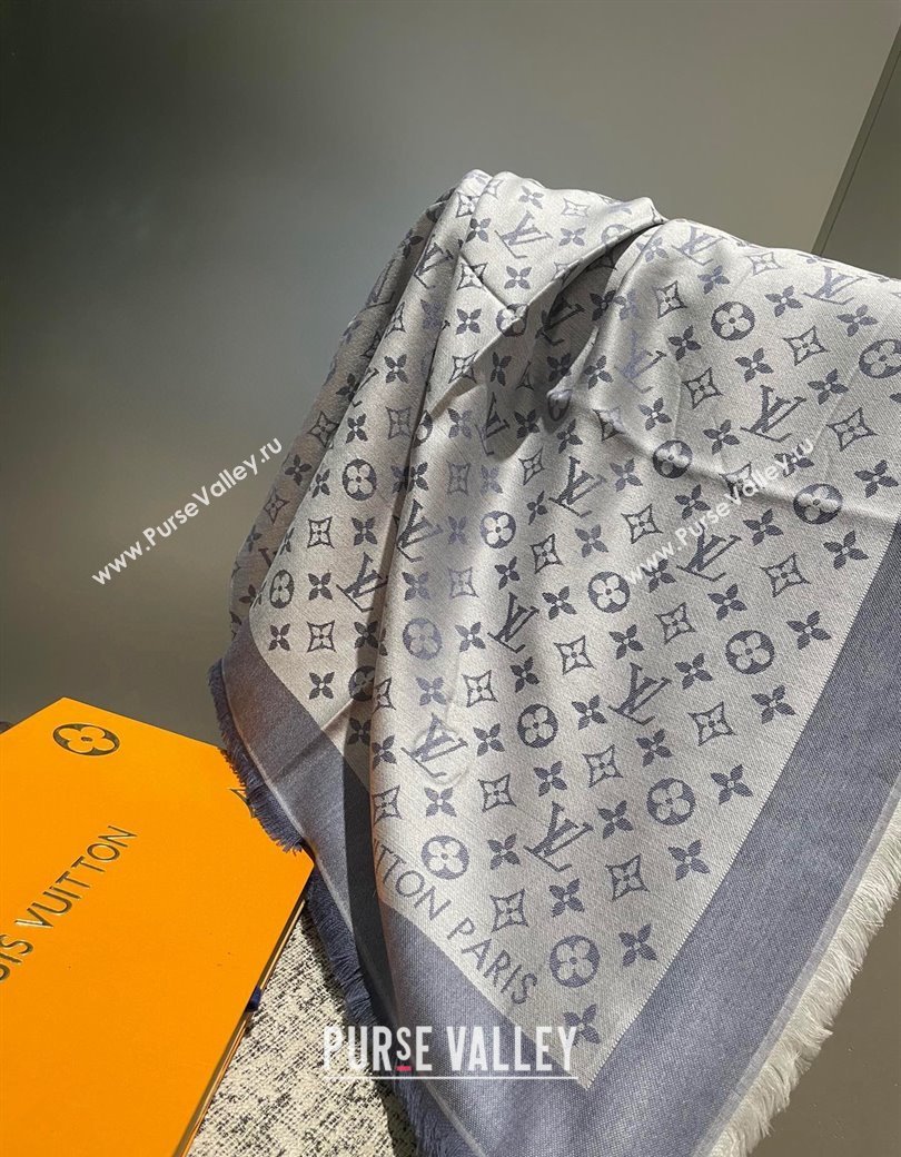 Louis Vuitton Classic Monogram Shawl Scarf 140cm Dusty Blue 2024 1128 (A-241128070)