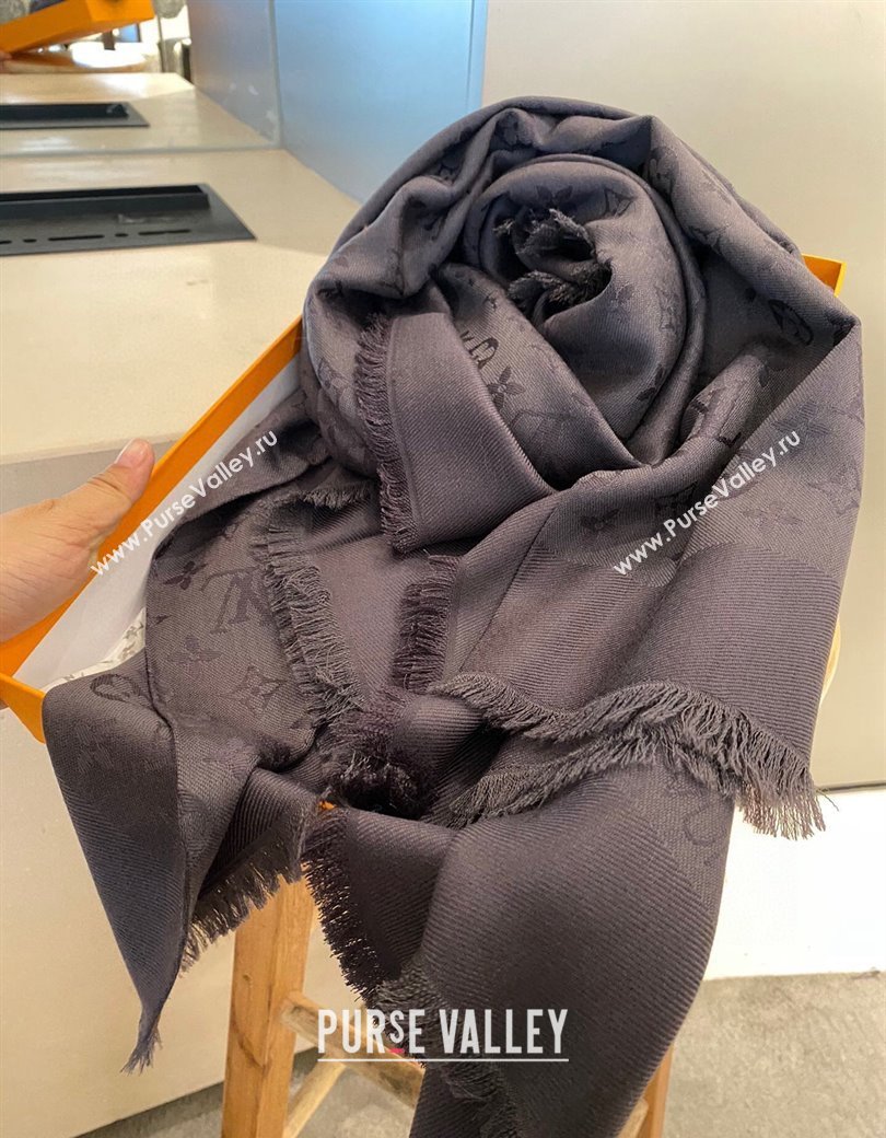 Louis Vuitton Classic Monogram Shawl Scarf 140cm Dark Grey 2024 1128 (A-241128071)