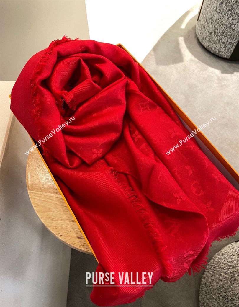 Louis Vuitton Classic Monogram Shawl Scarf 140cm Red 2024 1128 (A-241128073)