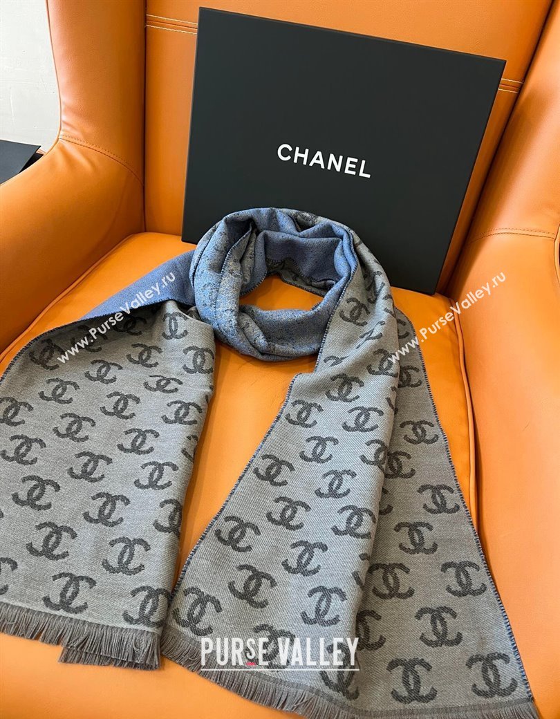 Chanel Wool Cashmere Long Scarf 35x185cm Dark Grey 2024 1128 (A-241128038)