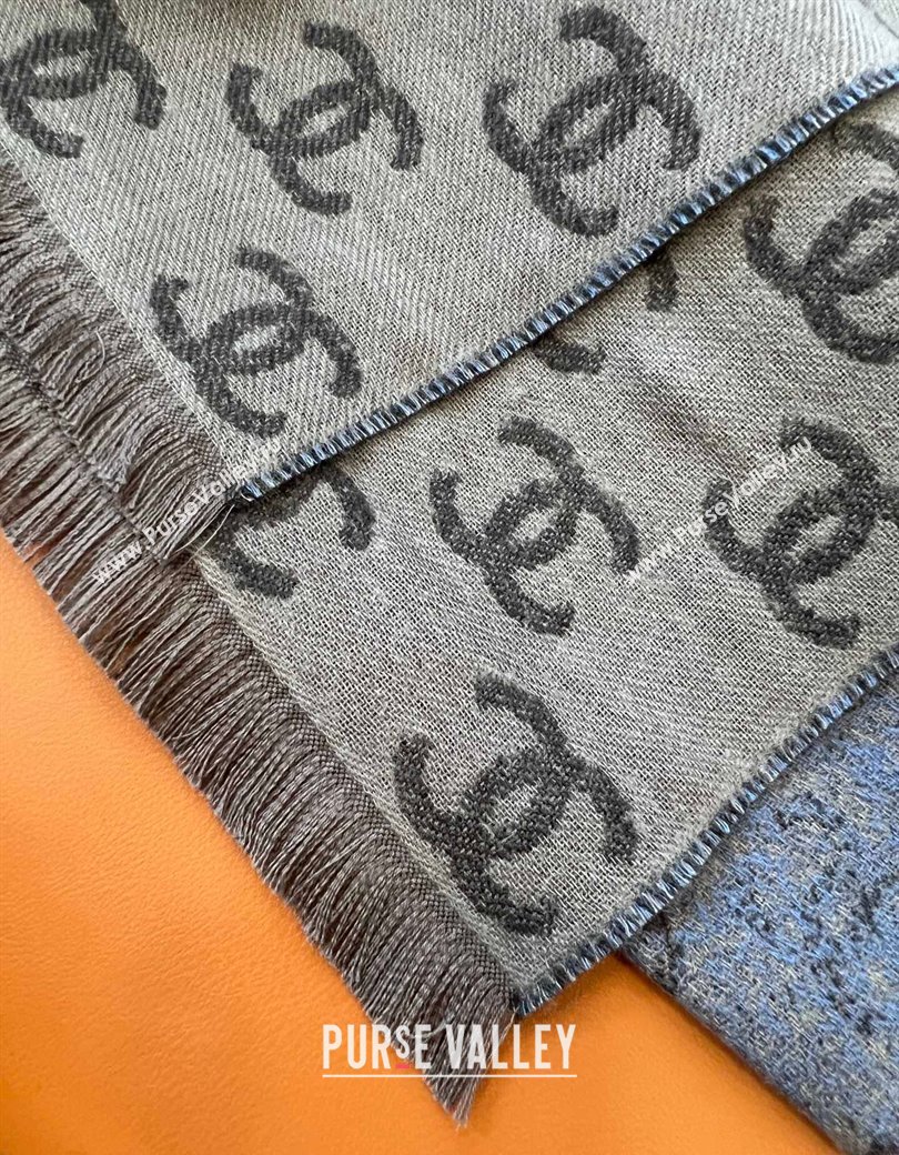 Chanel Wool Cashmere Long Scarf 35x185cm Dark Grey 2024 1128 (A-241128038)