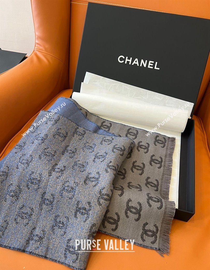 Chanel Wool Cashmere Long Scarf 35x185cm Dark Grey 2024 1128 (A-241128038)