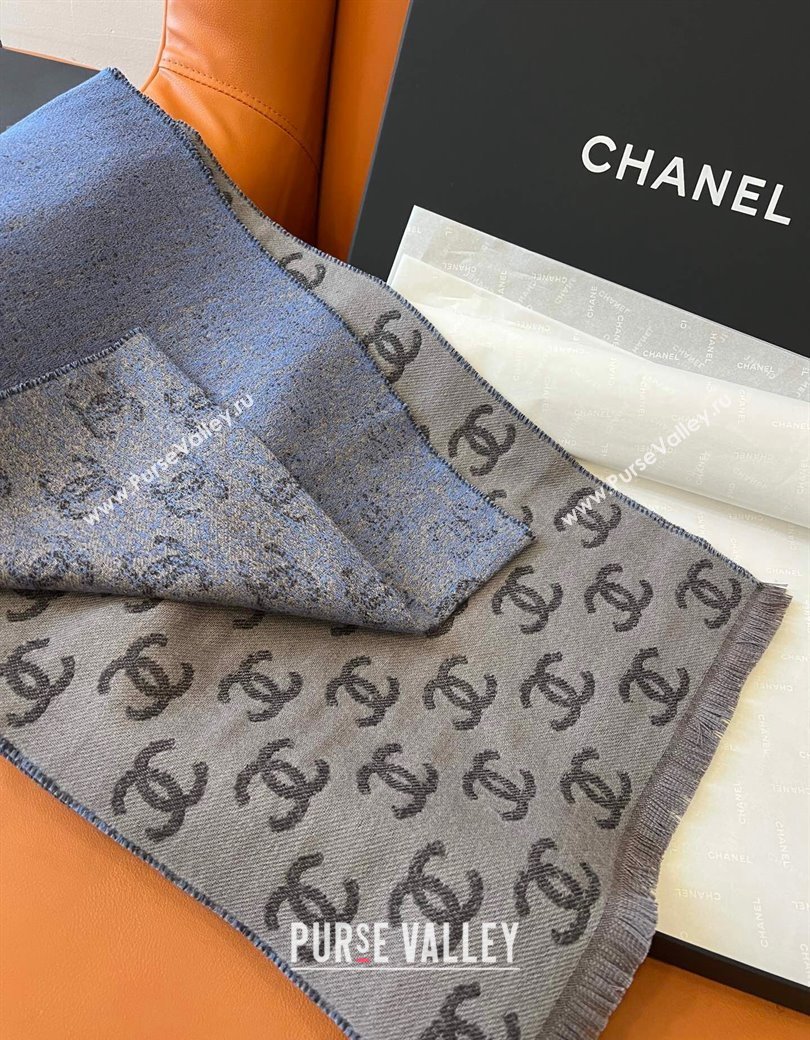 Chanel Wool Cashmere Long Scarf 35x185cm Dark Grey 2024 1128 (A-241128038)