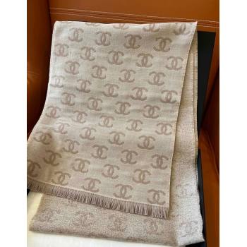 Chanel Wool Cashmere Long Scarf 35x185cm Beige Grey 2024 1128 (A-241128039)