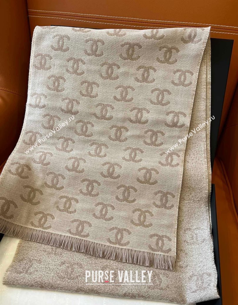 Chanel Wool Cashmere Long Scarf 35x185cm Beige Grey 2024 1128 (A-241128039)