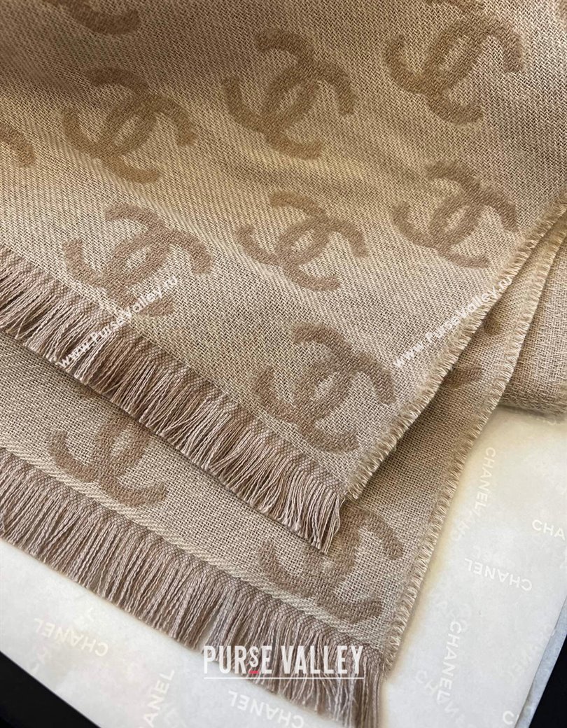 Chanel Wool Cashmere Long Scarf 35x185cm Beige Grey 2024 1128 (A-241128039)