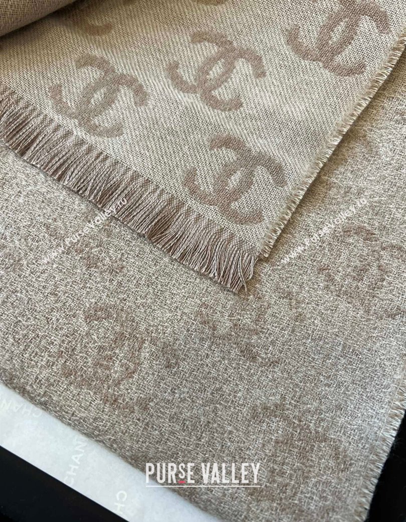 Chanel Wool Cashmere Long Scarf 35x185cm Beige Grey 2024 1128 (A-241128039)