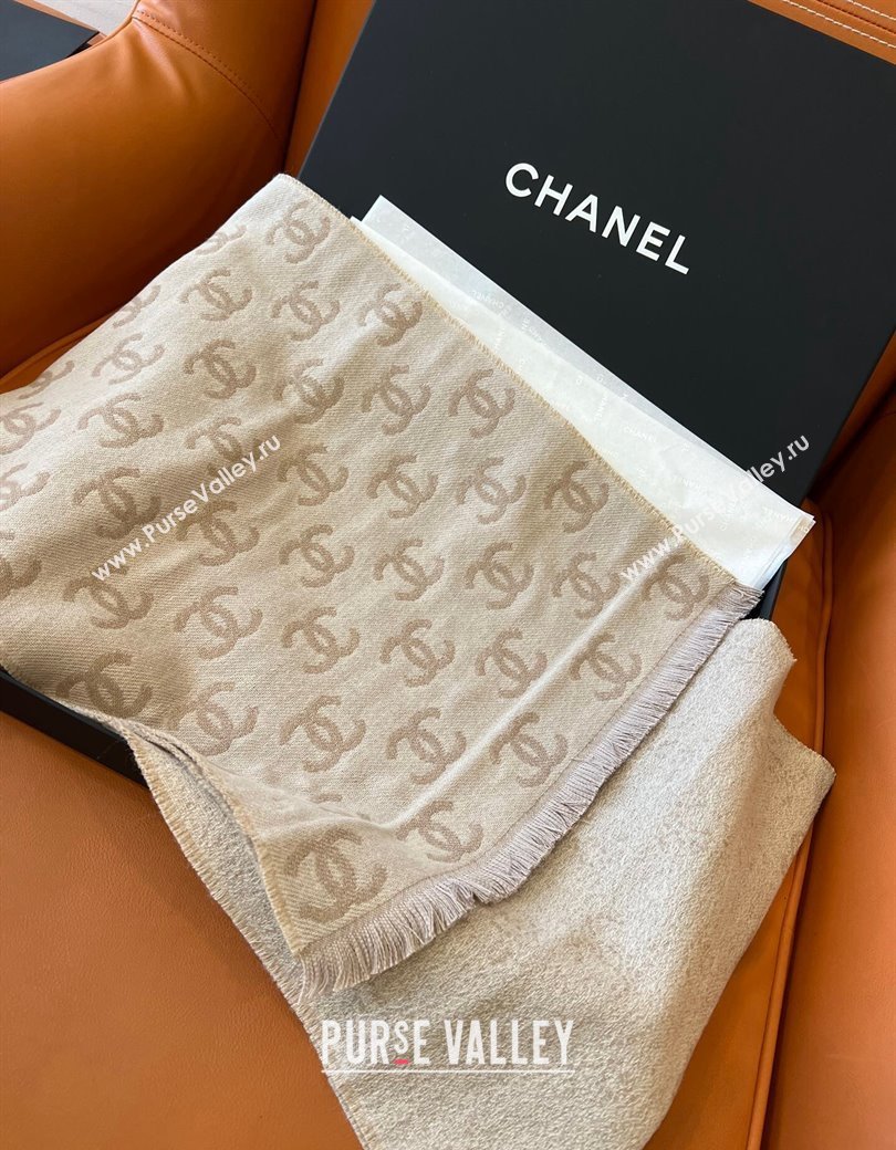 Chanel Wool Cashmere Long Scarf 35x185cm Beige Grey 2024 1128 (A-241128039)