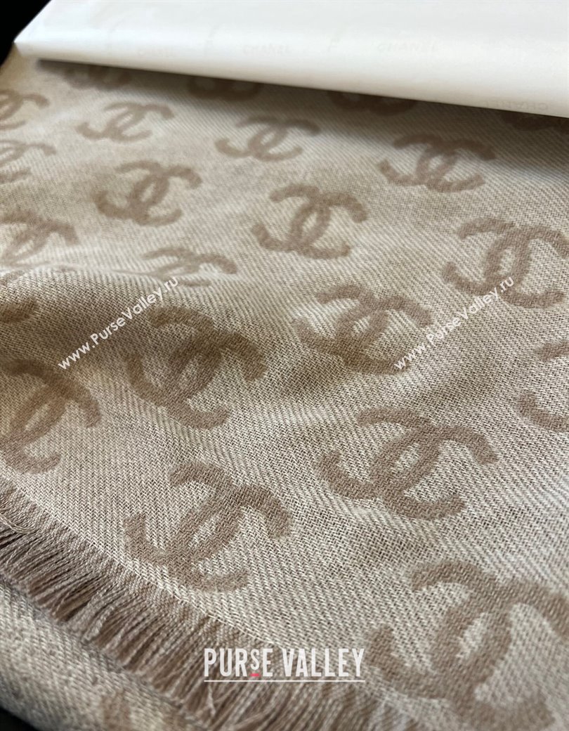 Chanel Wool Cashmere Long Scarf 35x185cm Beige Grey 2024 1128 (A-241128039)